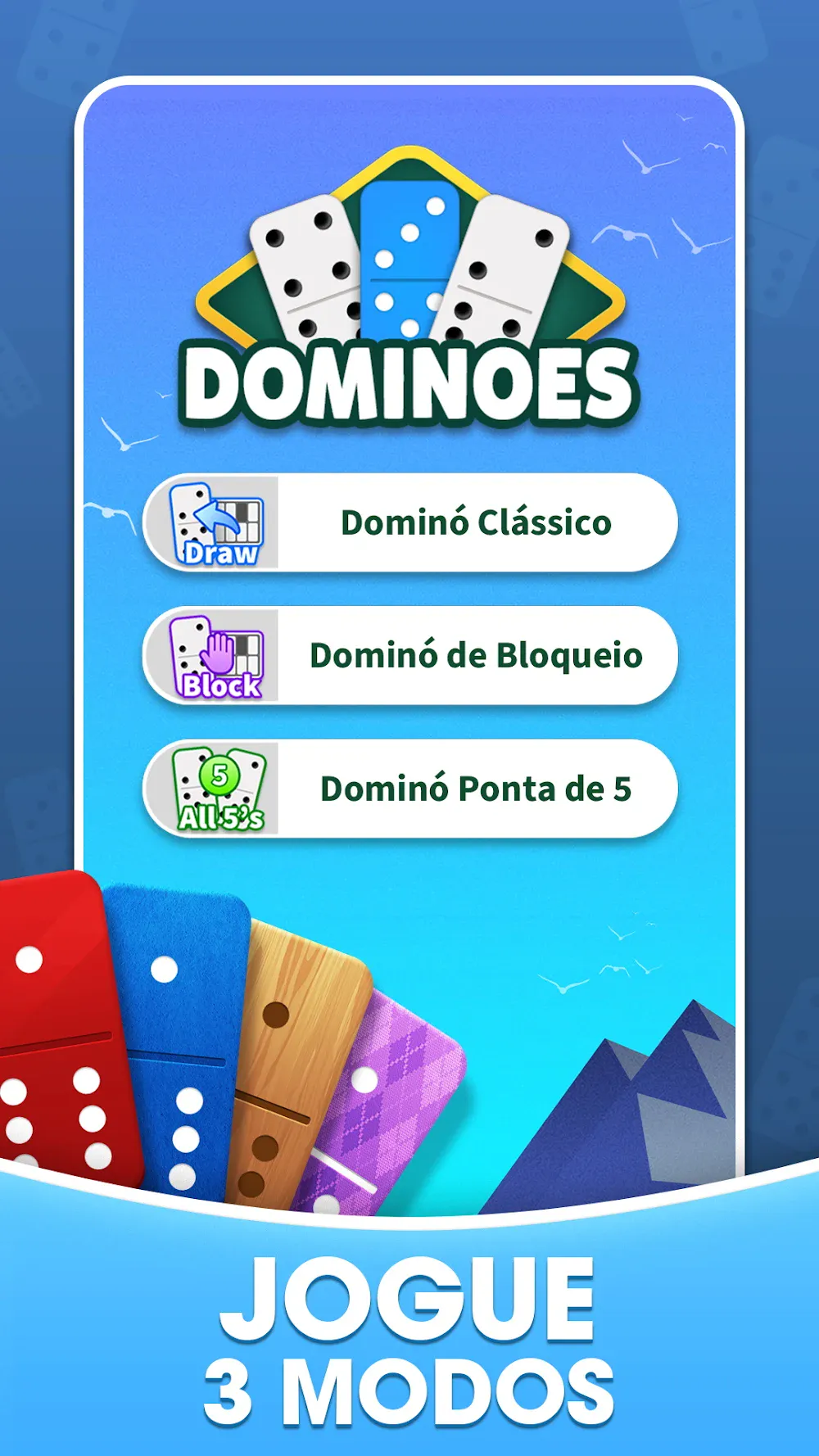 Ecrã do Dominó Clássico com o tabuleiro de peças
