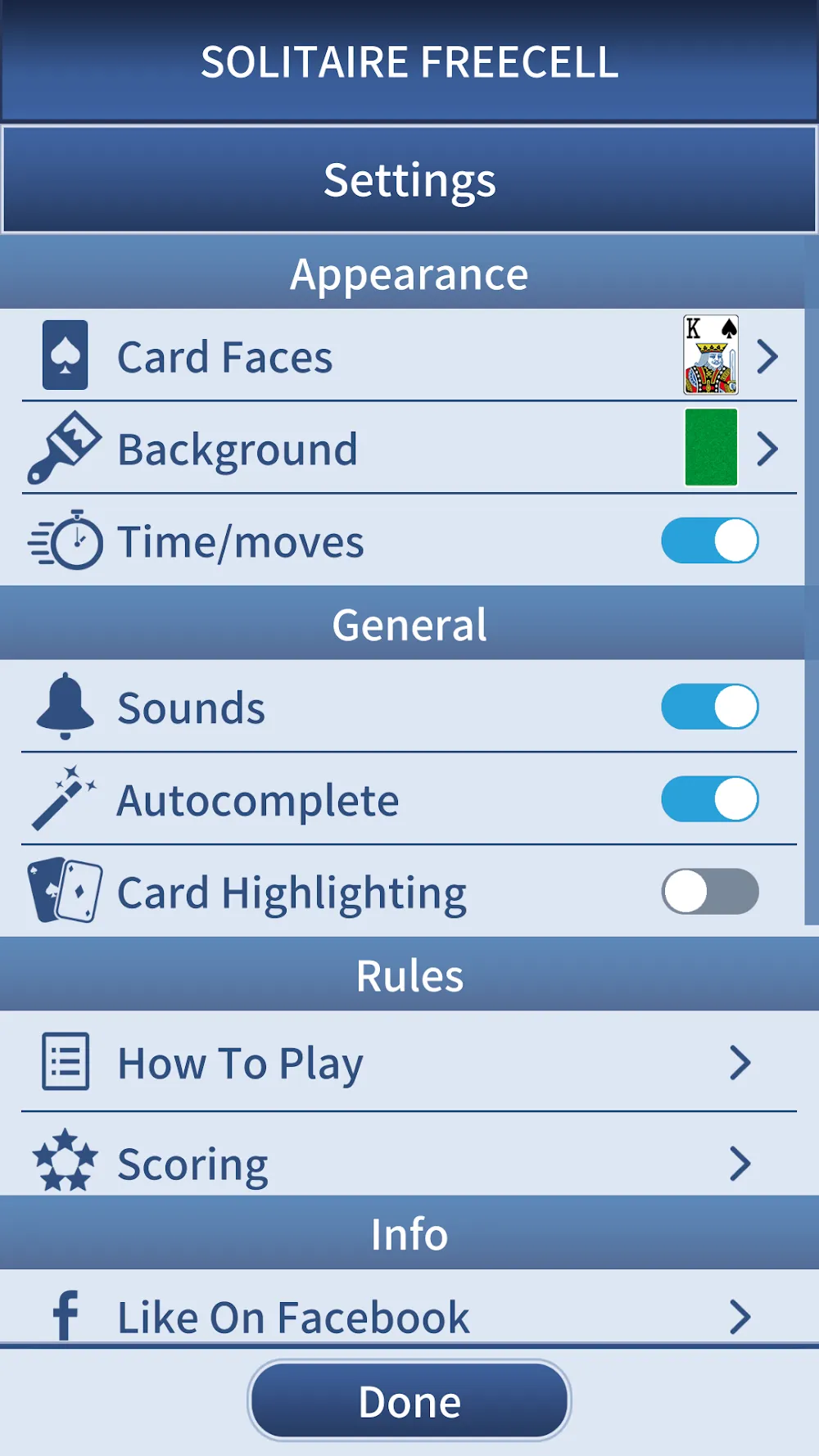 Ecrã do FreeCell Solitaire Classic com as cartas dispostas